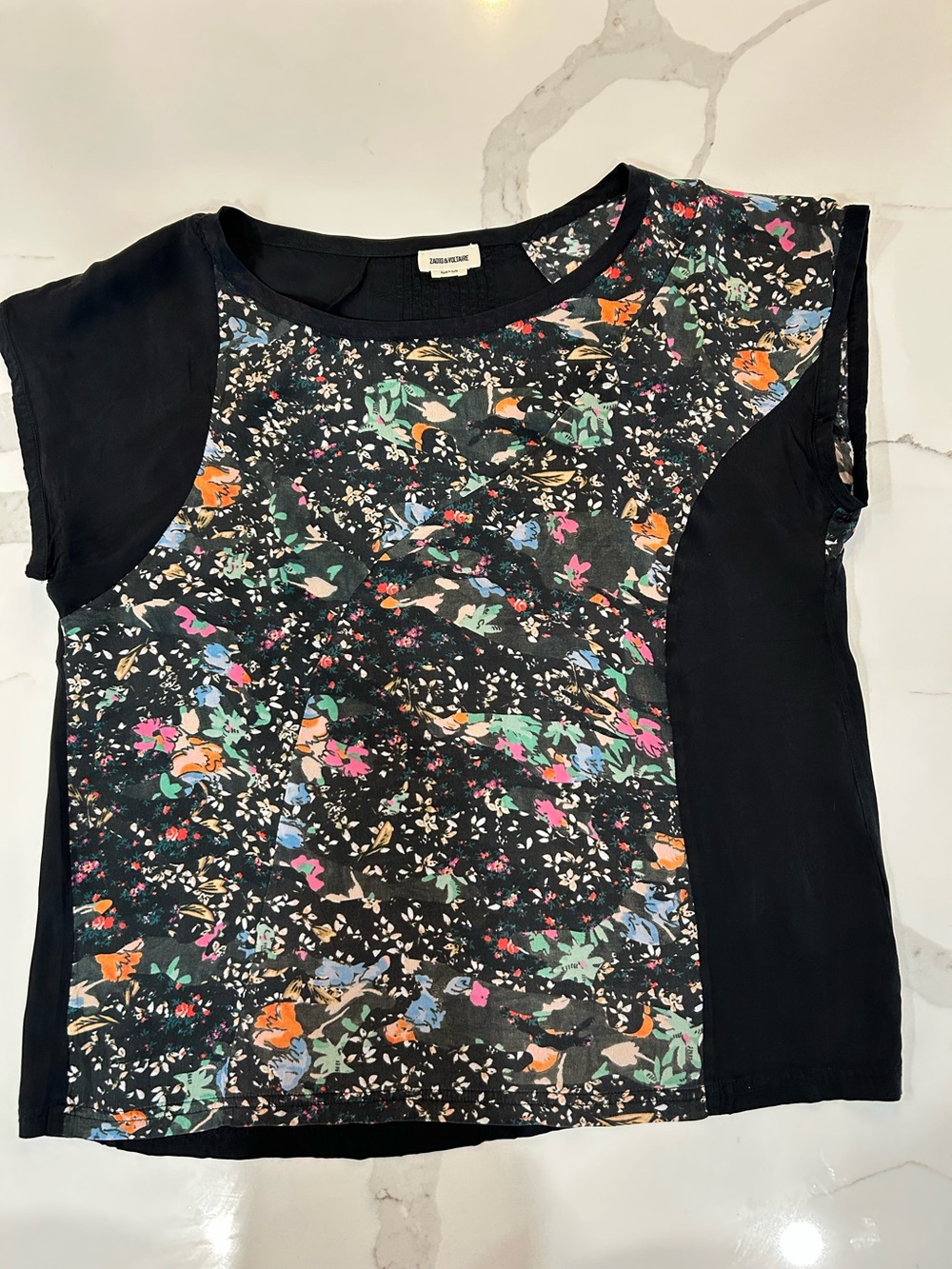 Zadig & Voltaire Toleac floral asymmetrical design top, Size Large